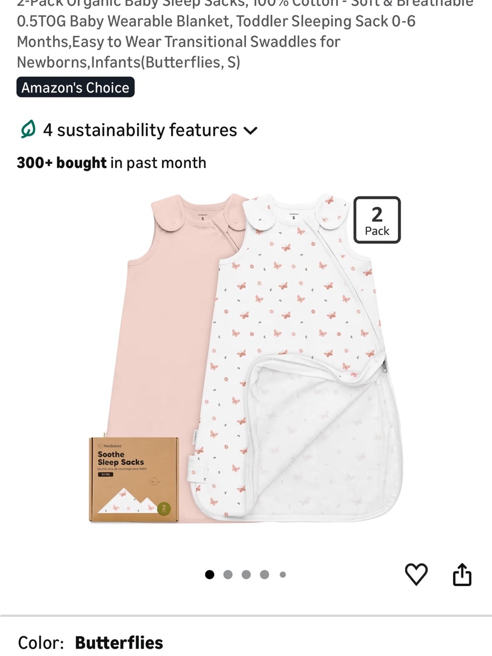 Keababies  2-Pack Baby Sleep Sacks - Pink & White Butterfly